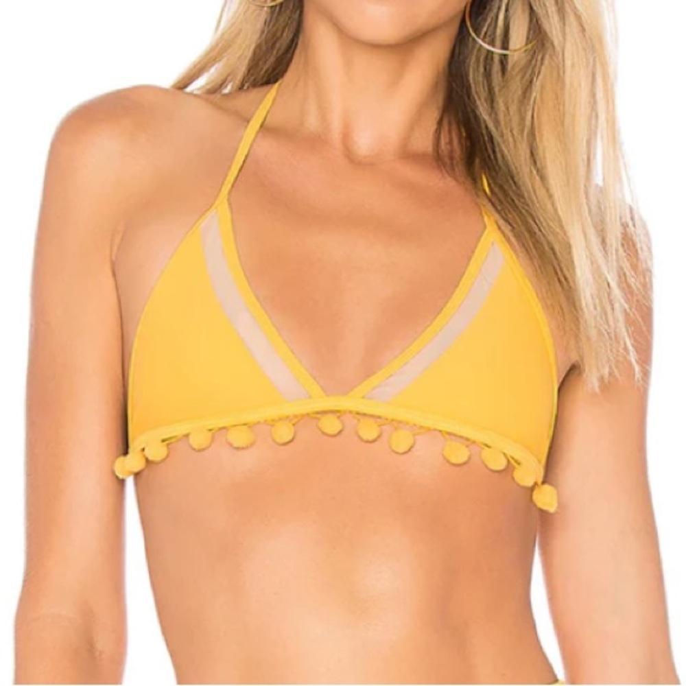 TULAROSA Nina Bikini Top Yellow Pom Poms String Large